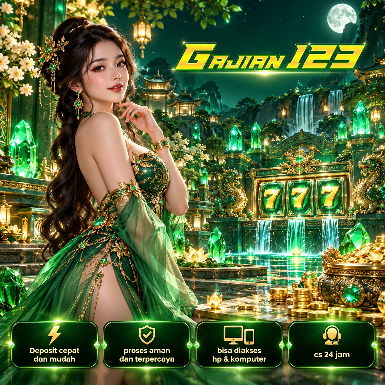 Poster GAJIAN123 bertema taman fantasi hijau